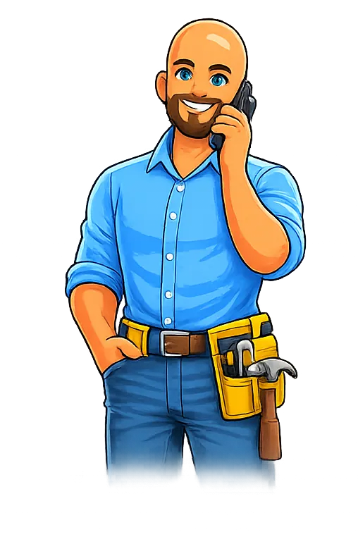 Cartoon of Handyman Ken taking a booking on his phone
